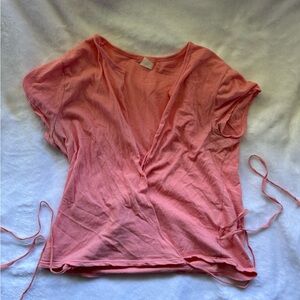 Women's Coral Vintage Y2K JCrew Wrap-Style Short Sleeve Top